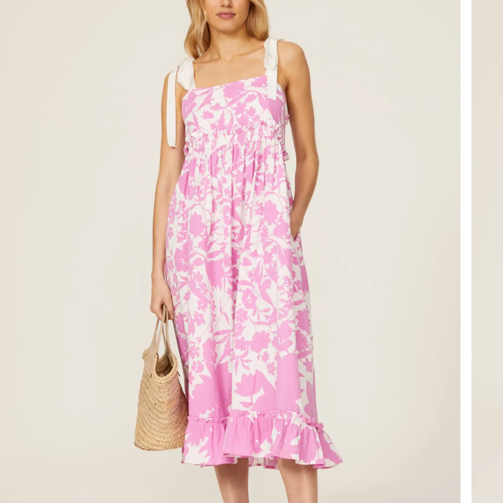 Peter Som Pink Midi Dress SIZE 4 Ruffle Cottage Cotton Vacation Sundress $400